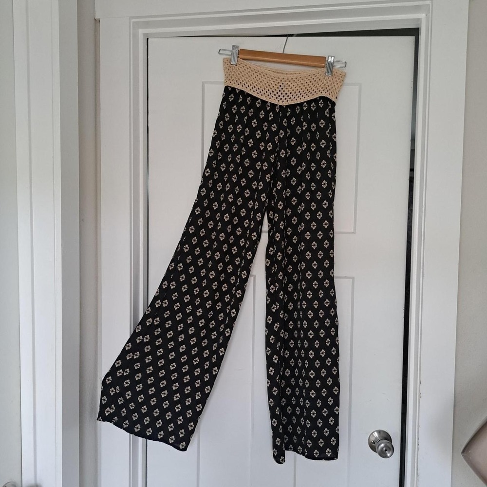 Black Pants with Crochet Waistband, Size S